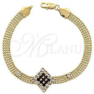 Oro Laminado Fancy Bracelet, Gold Filled Style with Rhodolite and White Cubic Zirconia, Polished, Golden Finish, 5.022.003 (10 MM Thickness, 8 Inches Length)