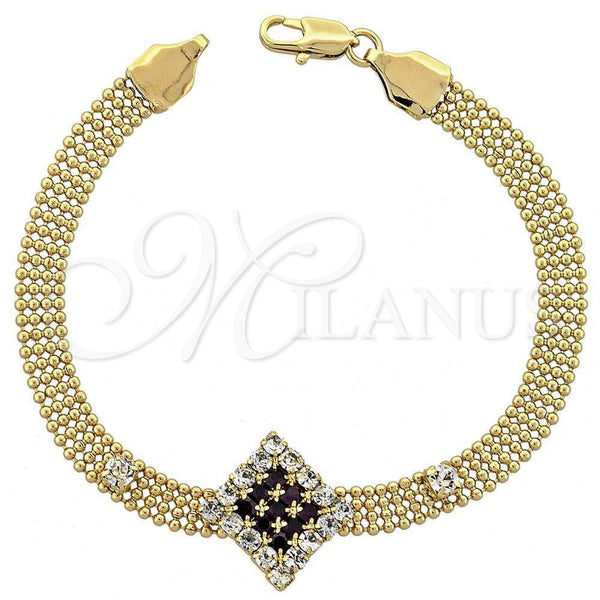 Oro Laminado Fancy Bracelet, Gold Filled Style with Rhodolite and White Cubic Zirconia, Polished, Golden Finish, 5.022.003 (10 MM Thickness, 8 Inches Length)