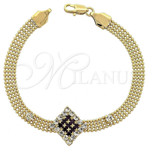 Oro Laminado Fancy Bracelet, Gold Filled Style with Rhodolite and White Cubic Zirconia, Polished, Golden Finish, 5.022.003 (10 MM Thickness, 8 Inches Length)