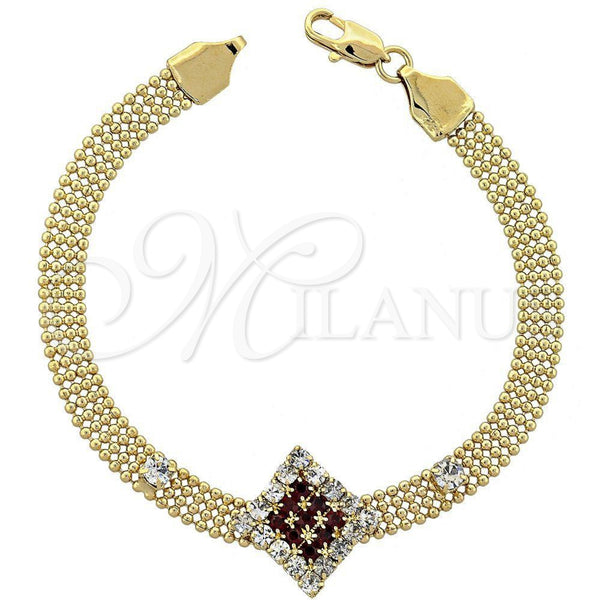 Oro Laminado Fancy Bracelet, Gold Filled Style with White Cubic Zirconia, Polished, Golden Finish, 5.022.007 (10 MM Thickness, 8 Inches Length)