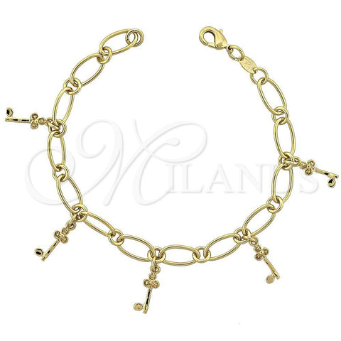 Oro Laminado Charm Bracelet, Gold Filled Style key Design, Polished, Golden Finish, 5.022.010 (0.40 Gauge, 07 MM Thickness, 7 Inches Length)