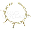 Oro Laminado Charm Bracelet, Gold Filled Style key Design, Polished, Golden Finish, 5.022.010 (0.40 Gauge, 07 MM Thickness, 7 Inches Length)