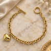 Oro Laminado Charm Bracelet, Gold Filled Style Heart and Rolo Design, Polished, Golden Finish, 5.023.003 (06 MM Thickness, 7 Inches Length)