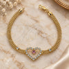 Oro Laminado Fancy Bracelet, Gold Filled Style Heart Design, with Violet and White Cubic Zirconia, Polished, Golden Finish, 5.023.004 (17 MM Thickness, 8 Inches Length)