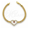 Oro Laminado Fancy Bracelet, Gold Filled Style Heart Design, with Violet and White Cubic Zirconia, Polished, Golden Finish, 5.023.004 (17 MM Thickness, 8 Inches Length)