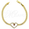 Oro Laminado Fancy Bracelet, Gold Filled Style Heart Design, with Violet and White Cubic Zirconia, Polished, Golden Finish, 5.023.004 (17 MM Thickness, 8 Inches Length)