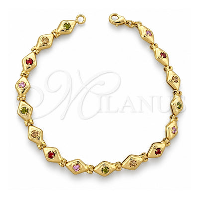 Oro Laminado Fancy Bracelet, Gold Filled Style with Multicolor Cubic Zirconia, Polished, Golden Finish, 5.026.014 (05 MM Thickness, 7 Inches Length)