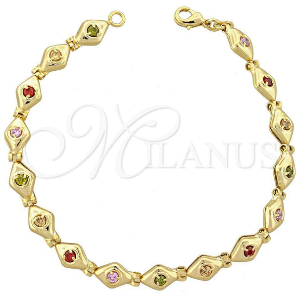 Oro Laminado Fancy Bracelet, Gold Filled Style with Multicolor Cubic Zirconia, Polished, Golden Finish, 5.026.014 (05 MM Thickness, 7 Inches Length)