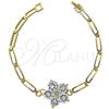 Oro Laminado Fancy Bracelet, Gold Filled Style Flower Design, with White Cubic Zirconia, Polished, Golden Finish, 5.028.001 (22 MM Thickness, 7 Inches Length)
