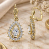 Oro Laminado Dangle Earring, Gold Filled Style Teardrop Design, with White Cubic Zirconia, Polished, Golden Finish, 5.028.022