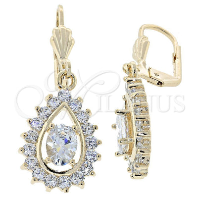 Oro Laminado Dangle Earring, Gold Filled Style Teardrop Design, with White Cubic Zirconia, Polished, Golden for wholesale, main product view