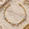 Oro Laminado Fancy Bracelet, Gold Filled Style Cross Design, with White Cubic Zirconia, Polished, Golden Finish, 5.029.006 (06 MM Thickness, 7 Inches Length)