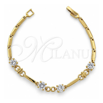 Oro Laminado Fancy Bracelet, Gold Filled Style Cross Design, with White Cubic Zirconia, Polished, Golden Finish, 5.029.006 (06 MM Thickness, 7 Inches Length)
