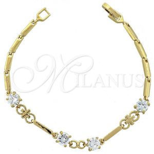Oro Laminado Fancy Bracelet, Gold Filled Style Cross Design, with White Cubic Zirconia, Polished, Golden Finish, 5.029.006 (06 MM Thickness, 7 Inches Length)