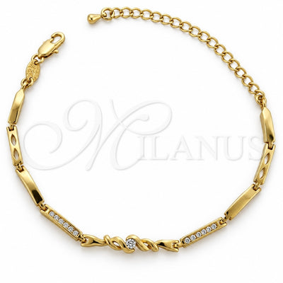 Oro Laminado Fancy Bracelet, Gold Filled Style with White Cubic Zirconia, Polished, Golden Finish, 5.030.007 (05 MM Thickness, 7 Inches Length)