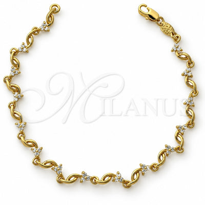 Oro Laminado Fancy Bracelet, Gold Filled Style Flower Design, with White Cubic Zirconia, Resin Finish, Golden Finish, 5.030.009 (06 MM Thickness, 7 Inches Length)
