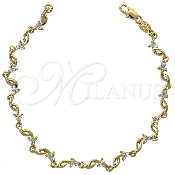 Oro Laminado Fancy Bracelet, Gold Filled Style Flower Design, with White Cubic Zirconia, Resin Finish, Golden Finish, 5.030.009 (06 MM Thickness, 7 Inches Length)