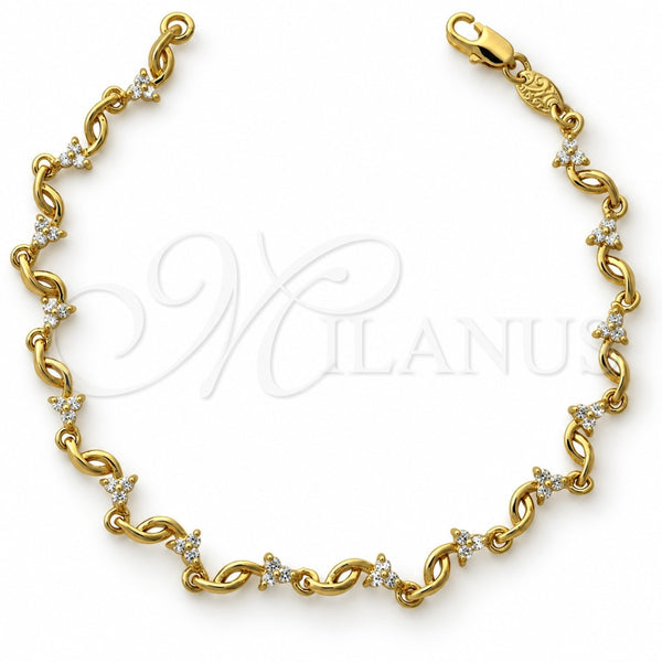 Oro Laminado Fancy Bracelet, Gold Filled Style Flower Design, with White Cubic Zirconia, Resin Finish, Golden Finish, 5.030.009 (06 MM Thickness, 7 Inches Length)
