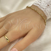 Oro Laminado Fancy Bracelet, Gold Filled Style Flower and Leaf Design, with White Cubic Zirconia, Polished, Golden Finish, 5.030.010 (05 MM Thickness, 7 Inches Length)