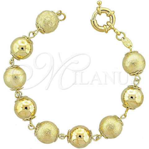Oro Laminado Fancy Bracelet, Gold Filled Style Ball Design, Matte Finish, Golden Finish, 5.036.001 (12 MM Thickness, 7 Inches Length)