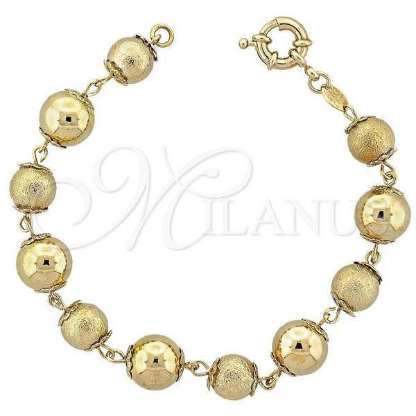 Oro Laminado Fancy Bracelet, Gold Filled Style Ball Design, Matte Finish, Golden Finish, 5.036.002 (12 MM Thickness, 8 Inches Length)