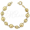 Oro Laminado Fancy Bracelet, Gold Filled Style Ball Design, Matte Finish, Golden Finish, 5.036.002 (12 MM Thickness, 8 Inches Length)