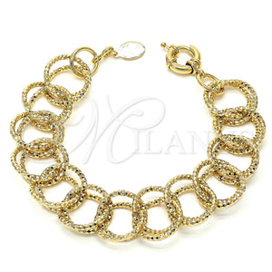 Oro Laminado Fancy Bracelet, Gold Filled Style Twist and Double Design, Diamond Cutting Finish, Golden Finish, 5.036.004 (03 MM Thickness, 8 Inches Length)