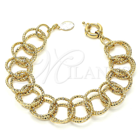 Oro Laminado Fancy Bracelet, Gold Filled Style Twist and Double Design, Diamond Cutting Finish, Golden Finish, 5.036.004 (03 MM Thickness, 8 Inches Length)