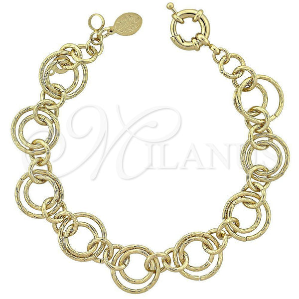 Oro Laminado Fancy Bracelet, Gold Filled Style Diamond Cutting Finish, Golden Finish, 5.036.005 (15 MM Thickness, 8 Inches Length)