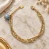 Oro Laminado Fancy Bracelet, Gold Filled Style Ball Design, with Blue Topaz Opal, Diamond Cutting Finish, Golden Finish, 5.037.008 (08 MM Thickness, 8 Inches Length)