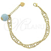 Oro Laminado Fancy Bracelet, Gold Filled Style Ball Design, with Blue Topaz Opal, Diamond Cutting Finish, Golden Finish, 5.037.008 (08 MM Thickness, 8 Inches Length)