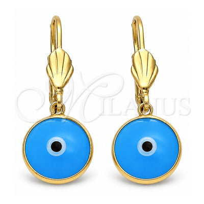 Oro Laminado Dangle Earring, Gold Filled Style Evil Eye Design, Blue Resin Finish, Golden Finish, 5.039.009