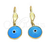 Oro Laminado Dangle Earring, Gold Filled Style Evil Eye Design, Blue Resin Finish, Golden Finish, 5.039.009