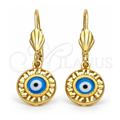 Oro Laminado Dangle Earring, Gold Filled Style Evil Eye Design, Blue Resin Finish, Golden Finish, 5.039.015