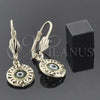 Oro Laminado Dangle Earring, Gold Filled Style Evil Eye Design, Green Resin Finish, Golden Finish, 5.039.015.1