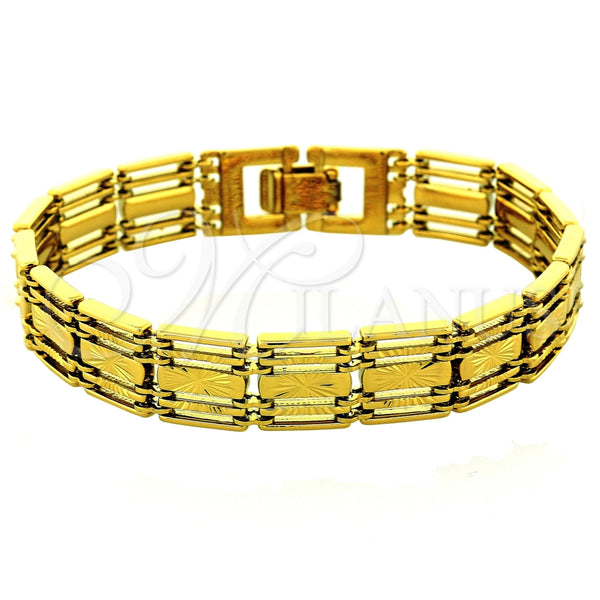 Oro Laminado Solid Bracelet, Gold Filled Style Diamond Cutting Finish, Golden Finish, 5.019.007.1 (11 MM Thickness, 8 Inches Length)