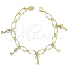 Oro Laminado Charm Bracelet, Gold Filled Style key Design, Polished, Golden Finish, 5.022.010.1 (0.40 Gauge, 07 MM Thickness, 8 Inches Length)
