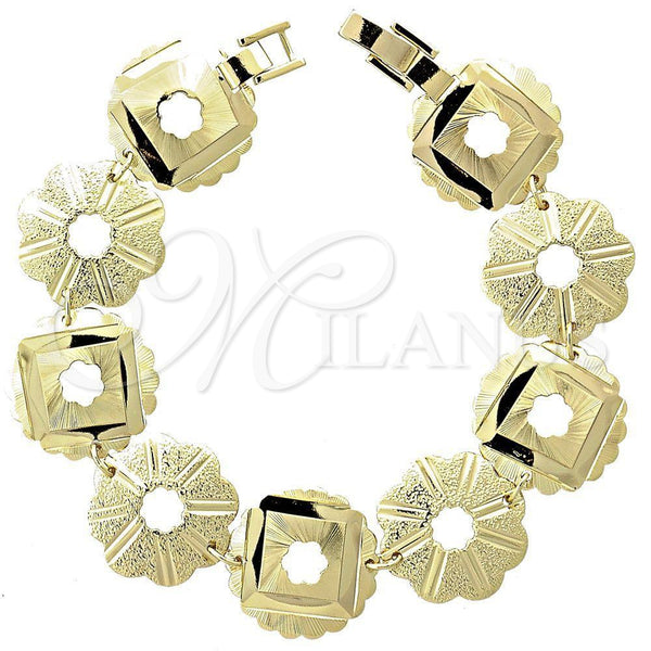 Oro Laminado Fancy Bracelet, Gold Filled Style Flower Design, Matte Finish, Golden Finish, 5.018.002.3 (15 MM Thickness, 8 Inches Length)