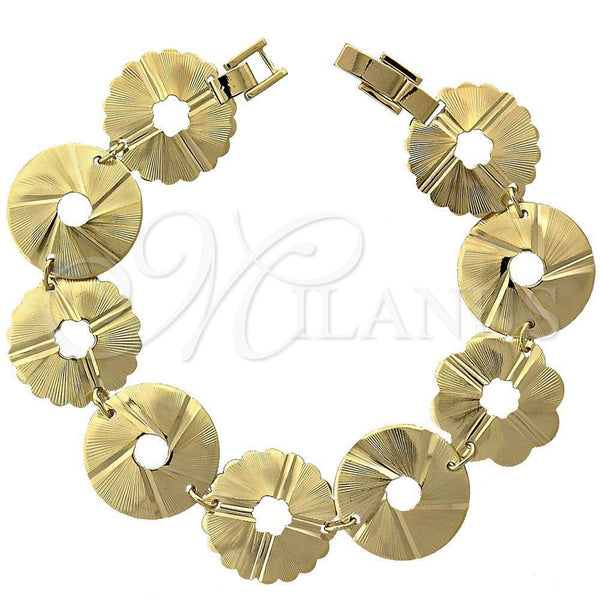 Oro Laminado Fancy Bracelet, Gold Filled Style Flower Design, Diamond Cutting Finish, Golden Finish, 5.018.002.2 (15 MM Thickness, 8 Inches Length)