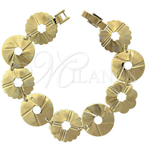 Oro Laminado Fancy Bracelet, Gold Filled Style Flower Design, Diamond Cutting Finish, Golden Finish, 5.018.002.2 (15 MM Thickness, 8 Inches Length)