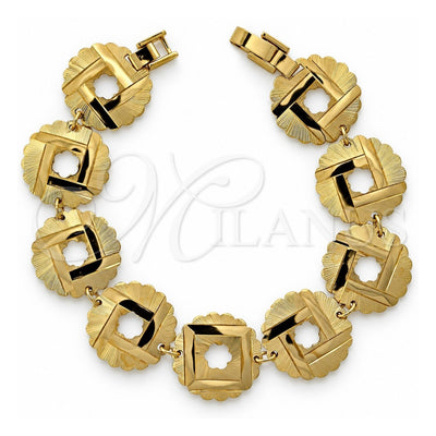 Oro Laminado Fancy Bracelet, Gold Filled Style Flower Design, Diamond Cutting Finish, Golden Finish, 5.018.002.1 (15 MM Thickness, 8 Inches Length)