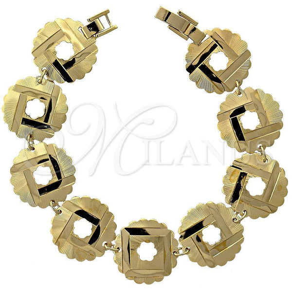 Oro Laminado Fancy Bracelet, Gold Filled Style Flower Design, Diamond Cutting Finish, Golden Finish, 5.018.002.1 (15 MM Thickness, 8 Inches Length)