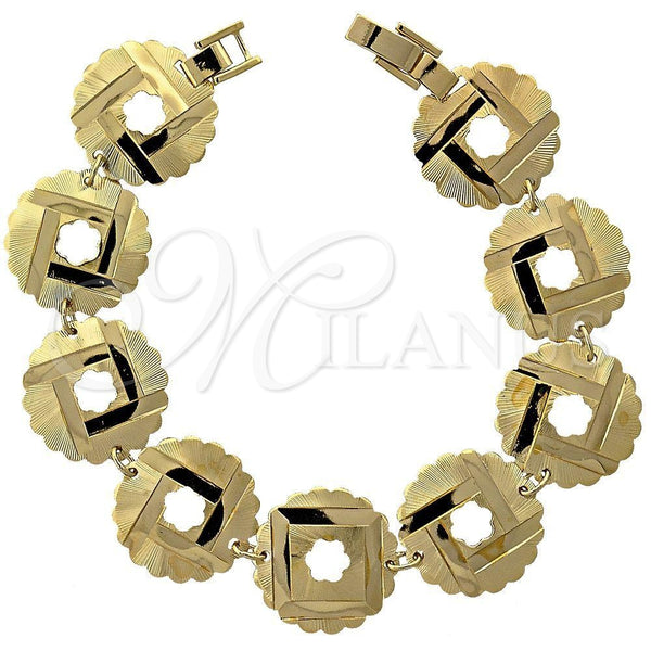 Oro Laminado Fancy Bracelet, Gold Filled Style Flower Design, Diamond Cutting Finish, Golden Finish, 5.018.002.1 (15 MM Thickness, 8 Inches Length)