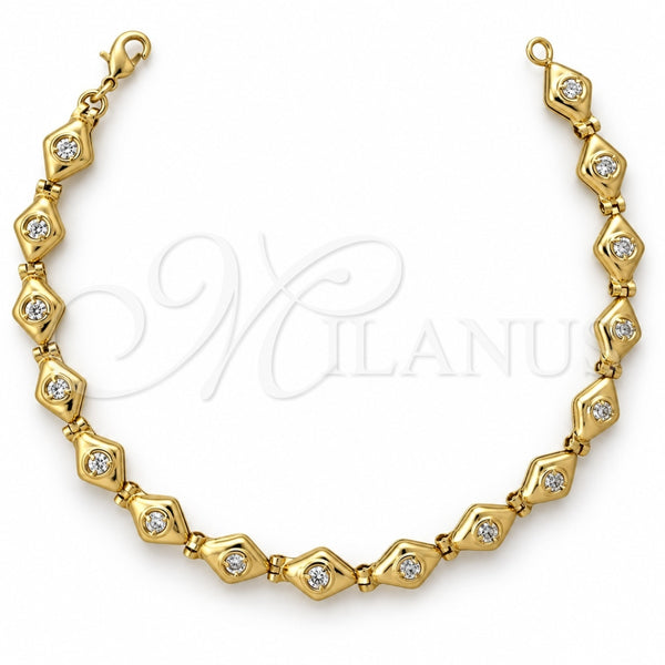 Oro Laminado Fancy Bracelet, Gold Filled Style with White Cubic Zirconia, Polished, Golden Finish, 5.026.014.1 (05 MM Thickness, 7 Inches Length)