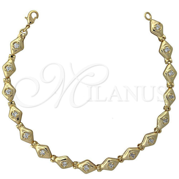 Oro Laminado Fancy Bracelet, Gold Filled Style with White Cubic Zirconia, Polished, Golden Finish, 5.026.014.1 (05 MM Thickness, 7 Inches Length)