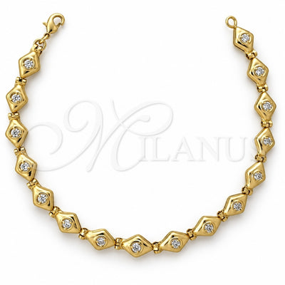 Oro Laminado Fancy Bracelet, Gold Filled Style with White Cubic Zirconia, Polished, Golden Finish, 5.026.014.1 (05 MM Thickness, 7 Inches Length)