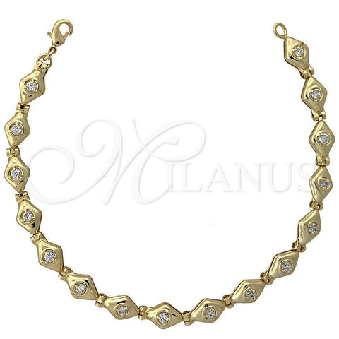 Oro Laminado Fancy Bracelet, Gold Filled Style with White Cubic Zirconia, Polished, Golden Finish, 5.026.014.1 (05 MM Thickness, 7 Inches Length)