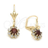 Oro Laminado Dangle Earring, Gold Filled Style Flower Design, with White and Garnet Cubic Zirconia, Polished, Golden Finish, 5.125.019