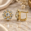 Oro Laminado Leverback Earring, Gold Filled Style Flower Design, with White Cubic Zirconia, Polished, Golden Finish, 02.63.0096.1