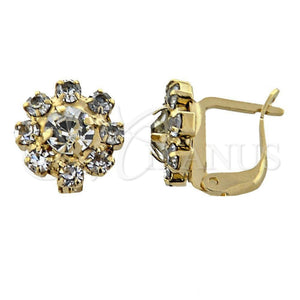 Oro Laminado Leverback Earring, Gold Filled Style Flower Design, with White Cubic Zirconia, Polished, Golden Finish, 02.63.0096.1